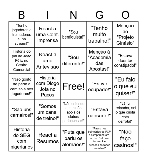 Bingo "Chora Simples" Bingo Card
