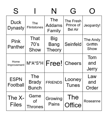 SINGO - TV Theme Songs Bingo Card