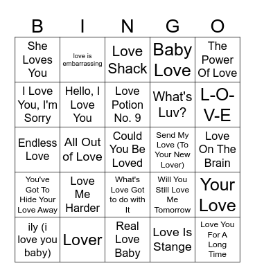 LOVE songs Bingo Card
