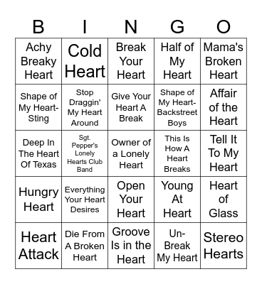 i HEART u Bingo Card