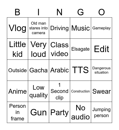 Petit Tube Bingo Card