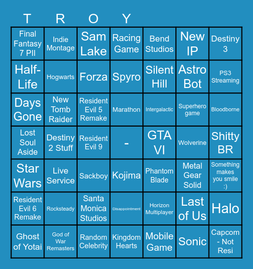 STATE OF PLAY Bingo Card