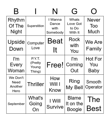 Legendary Lyrics 80s Bingo Card