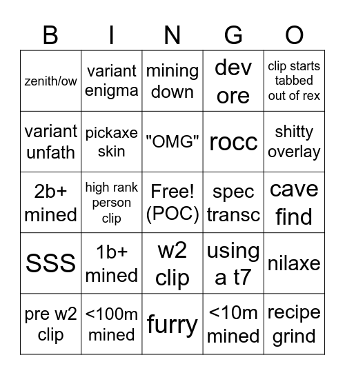 REx:R Clips Bingo Card