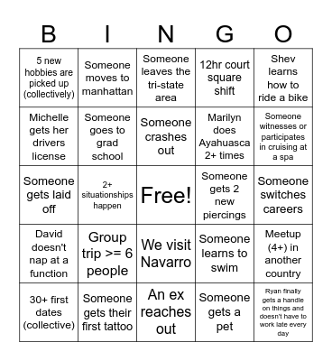 Ryan 2025 Bingo Card