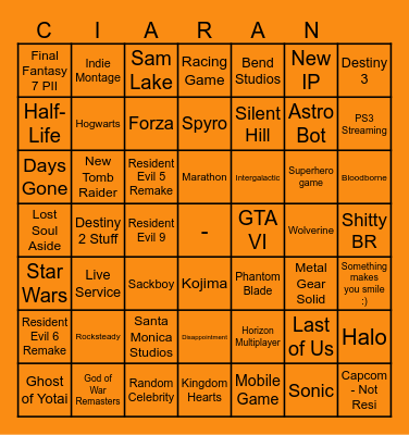 STATE OF PLAY Bingo Card