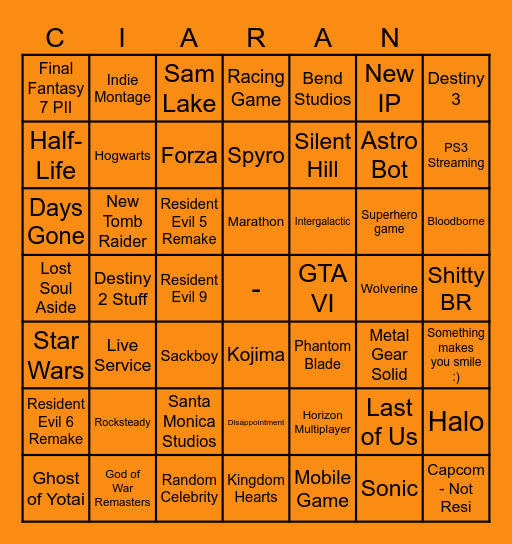 STATE OF PLAY Bingo Card