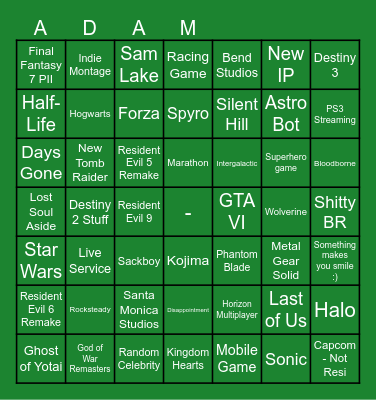 STATE OF PLAY Bingo Card