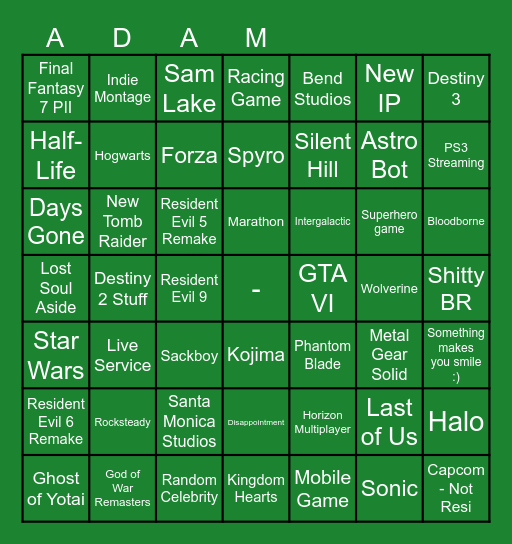 STATE OF PLAY Bingo Card