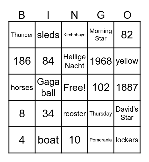 David's Star Trivia BINGO Card