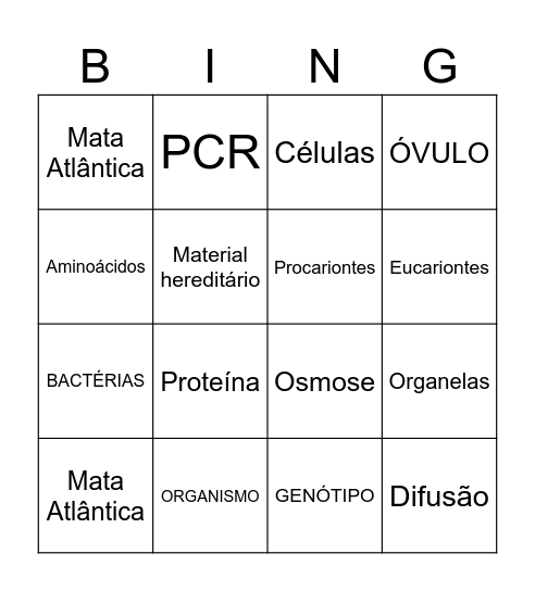 Biologia Bingo Card