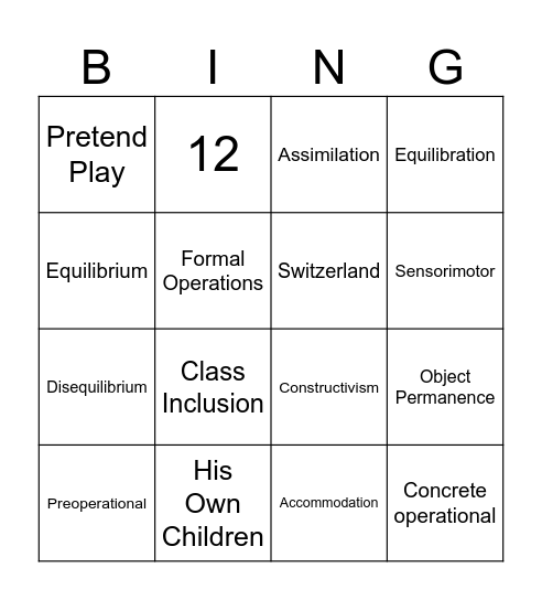 Piaget's Bingo Card