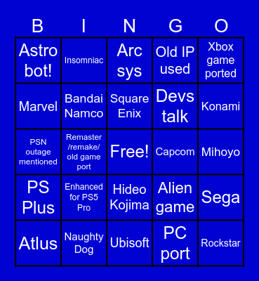 Playstation bingo Card