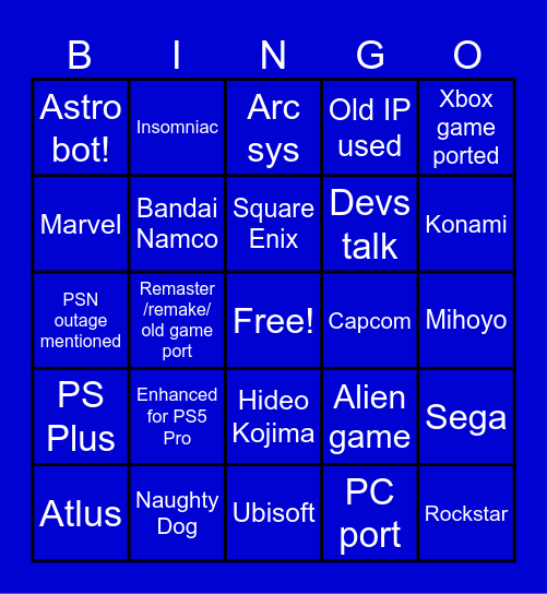 Playstation bingo Card