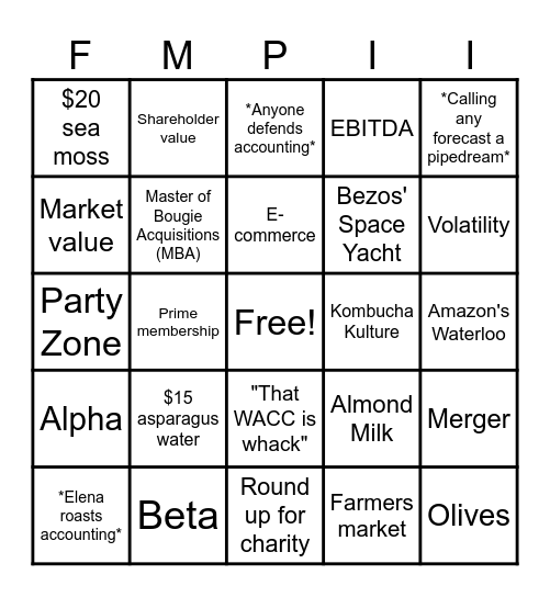"Whole Paycheck" Bingo Card
