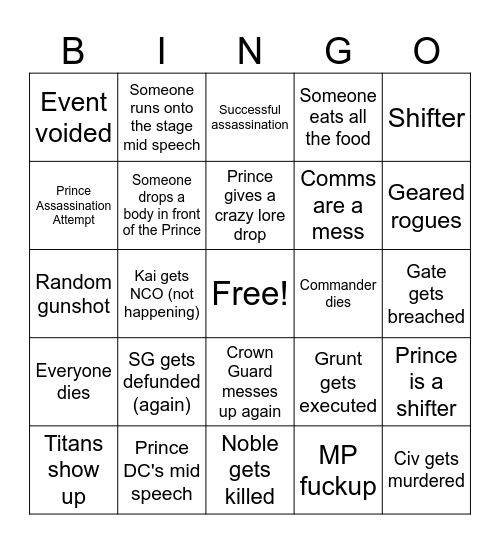 Shig Festival Bingo Card