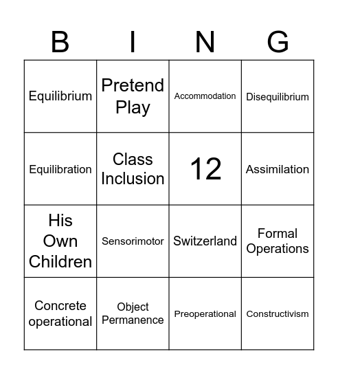 Piaget's Bingo Card