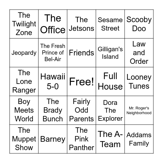 TV Themes Music Bingo Card