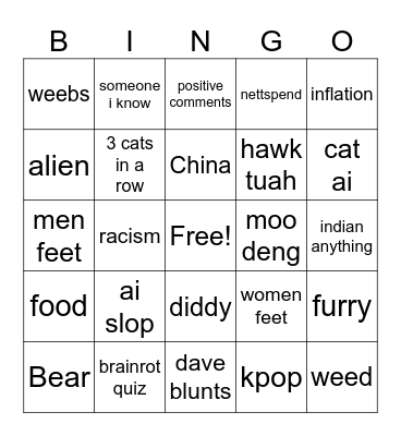 Instagram reels Bingo Card