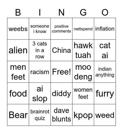 Instagram reels Bingo Card