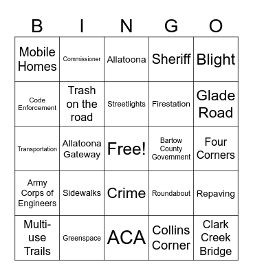 ACA Board Meeting Bingo Card