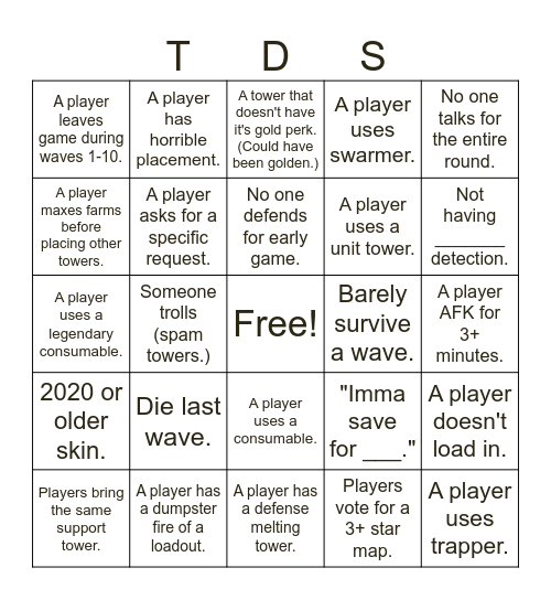 TDS Bingo Card