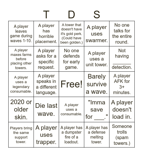 TDS Bingo Card