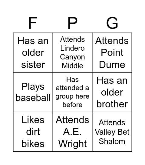 INTRODUCTION BINGO Card