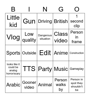 New Petit Tube Bingo Card