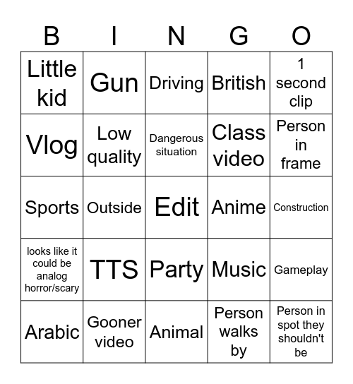 New Petit Tube Bingo Card