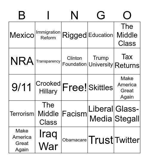 Master Debaters Bingo Card