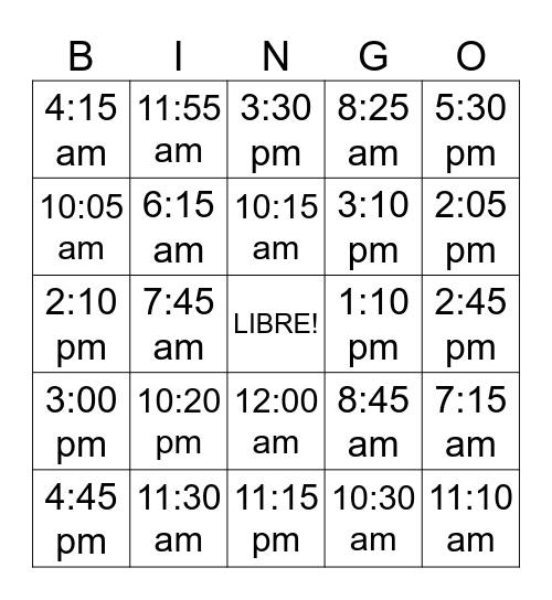 La Hora Bingo Card