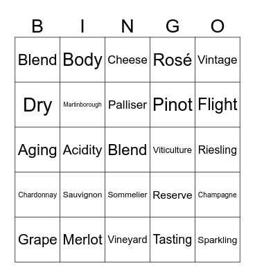 Palliser Estate Wine Bingo Card