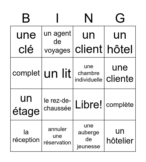 Fr 2 leçon 7B vocab Bingo Card