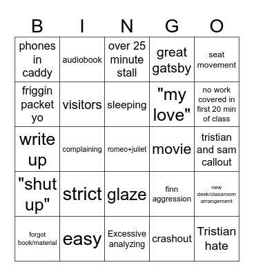english class Bingo Card