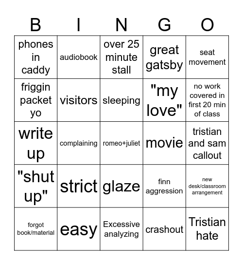 english class Bingo Card