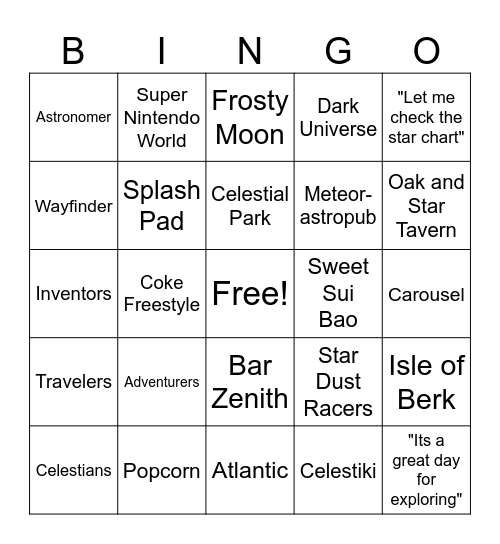 Celestial Carts Bingo Card
