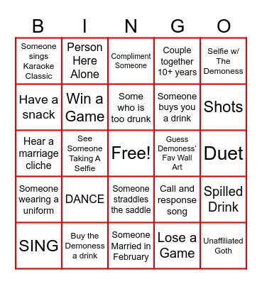 Patricia's Bachelorette Bingo Card