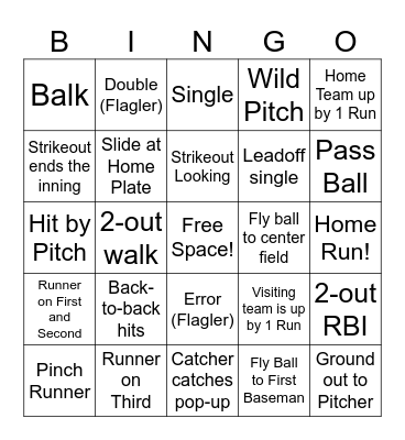 Flagler Baseball Bingo Card