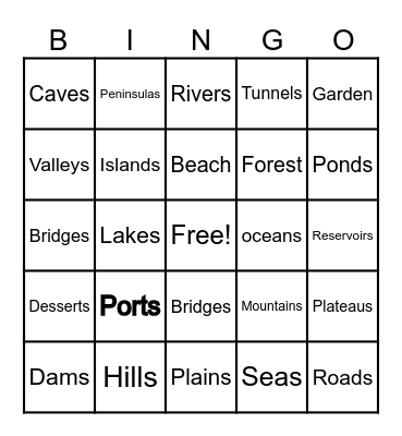 Physical Features Bingo Card
