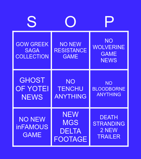 State of Play Feb. 2025 Bingo Card