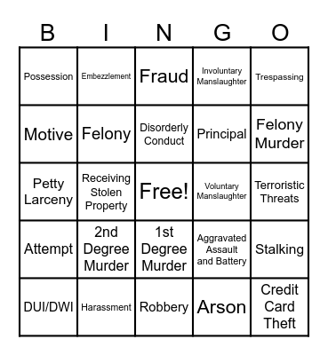 CRIME BINGO! Bingo Card