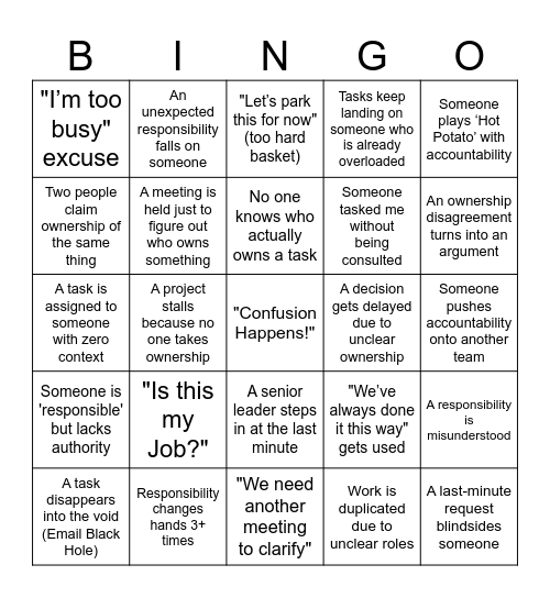 RASCI Bingo Card