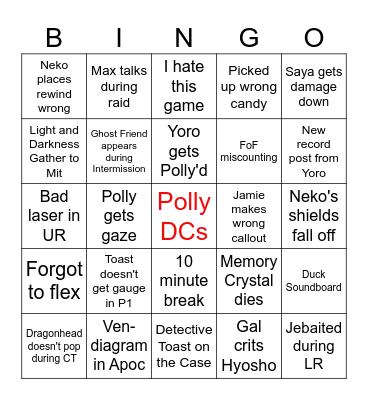 FRU Enjoyers Bingo Card