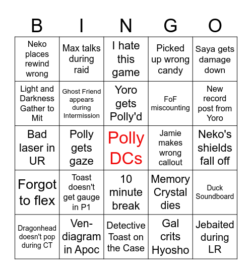 FRU Enjoyers Bingo Card