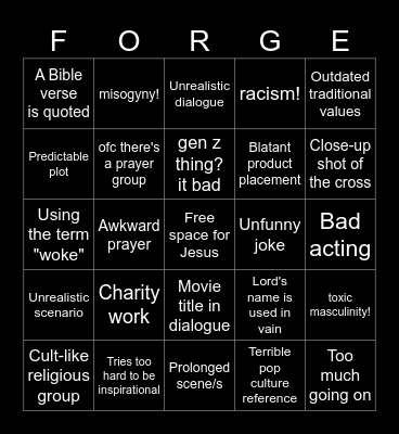 "The Forge" BINGO Card Bingo Card