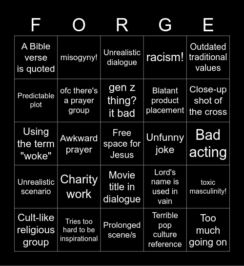 "The Forge" BINGO Card Bingo Card
