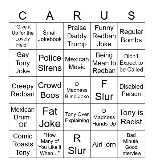 Kill Tony Baby <3 Bingo Card