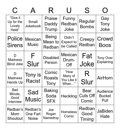 Kill Tony Baby! Bingo Card