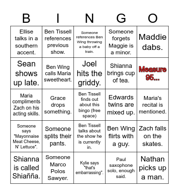 Footloose Bingo Card